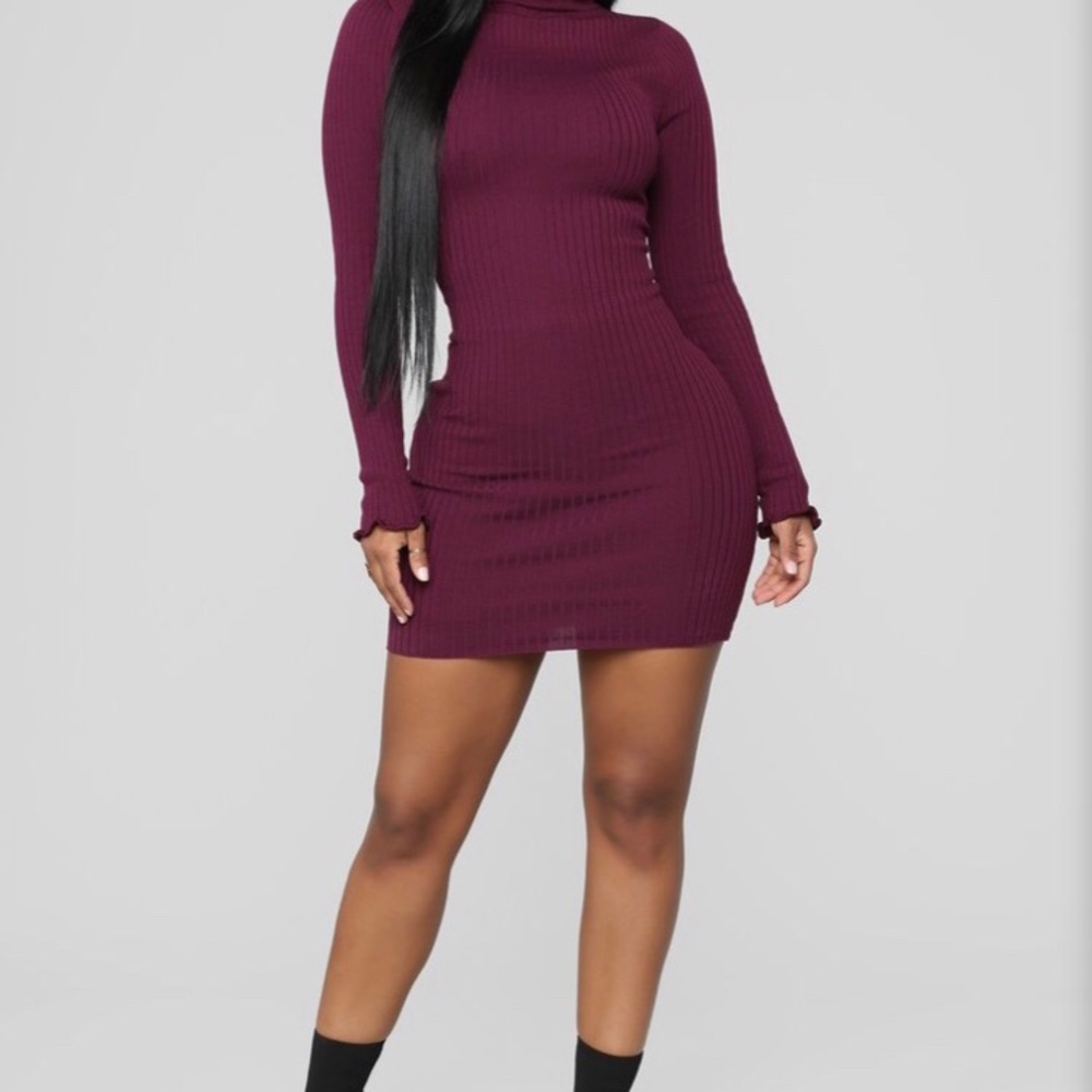 fashion nova maroon turtleneck dress